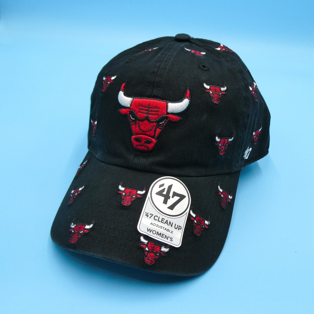 '47 Brand Hat‎ Womens One Size Clean Up Chicago Bulls Black All Over Logo Cotton